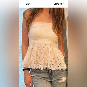 American Eagle white seersucker and lace top size small long